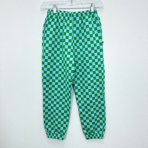 KID by Crewcuts garment-dyed sweatpant in checkerboard print Green Blue Comfy 8 - Picture 1 of 7
